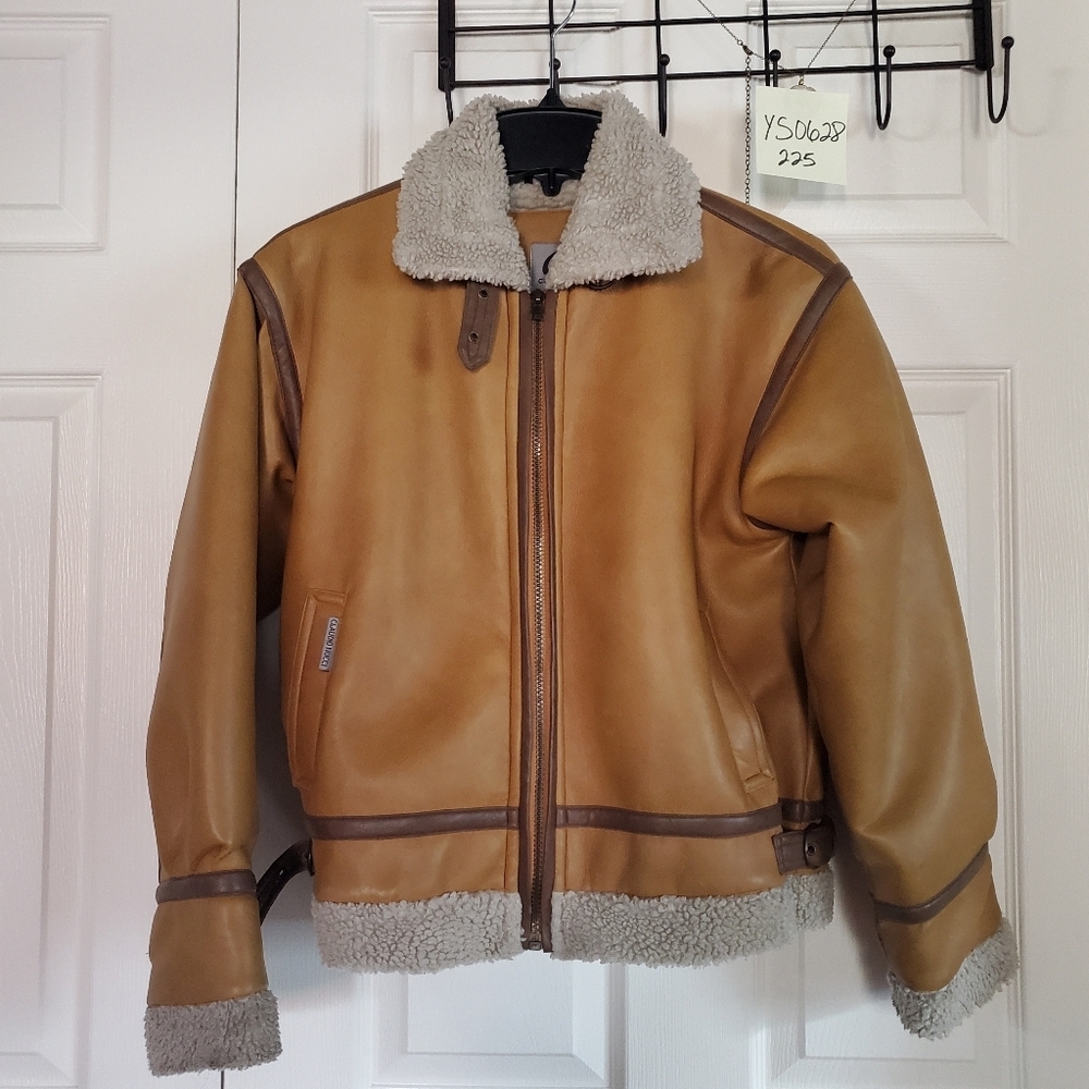 Claudio Nucci Faux Leather Sherpa Aviator Jacket Brown Buckles Full Zip Medium